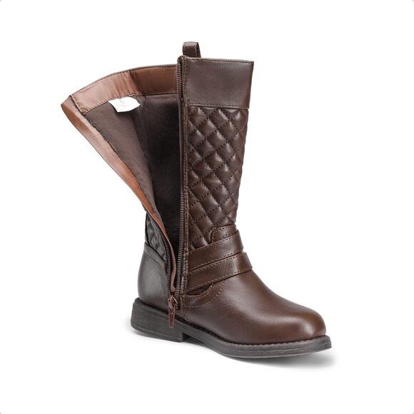 ⚡Dream Pairs Girls Brown Faux Leather Knee High Fashion Riding Toddler Boots - Picture 3 of 5